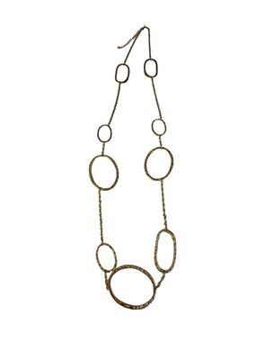 Vintage Hammered Gold Tone Open Oval Link Statement Necklace 34 Inch